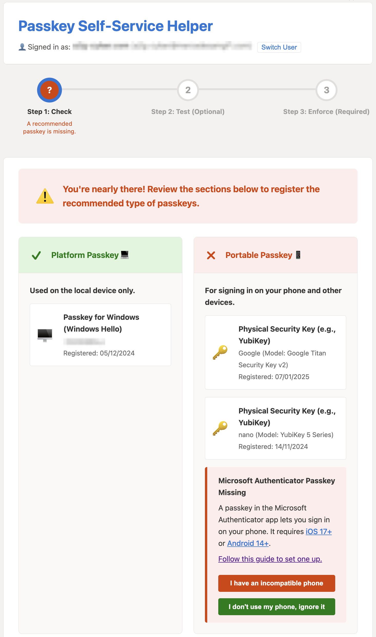 User SPA with app passkeys not registered.